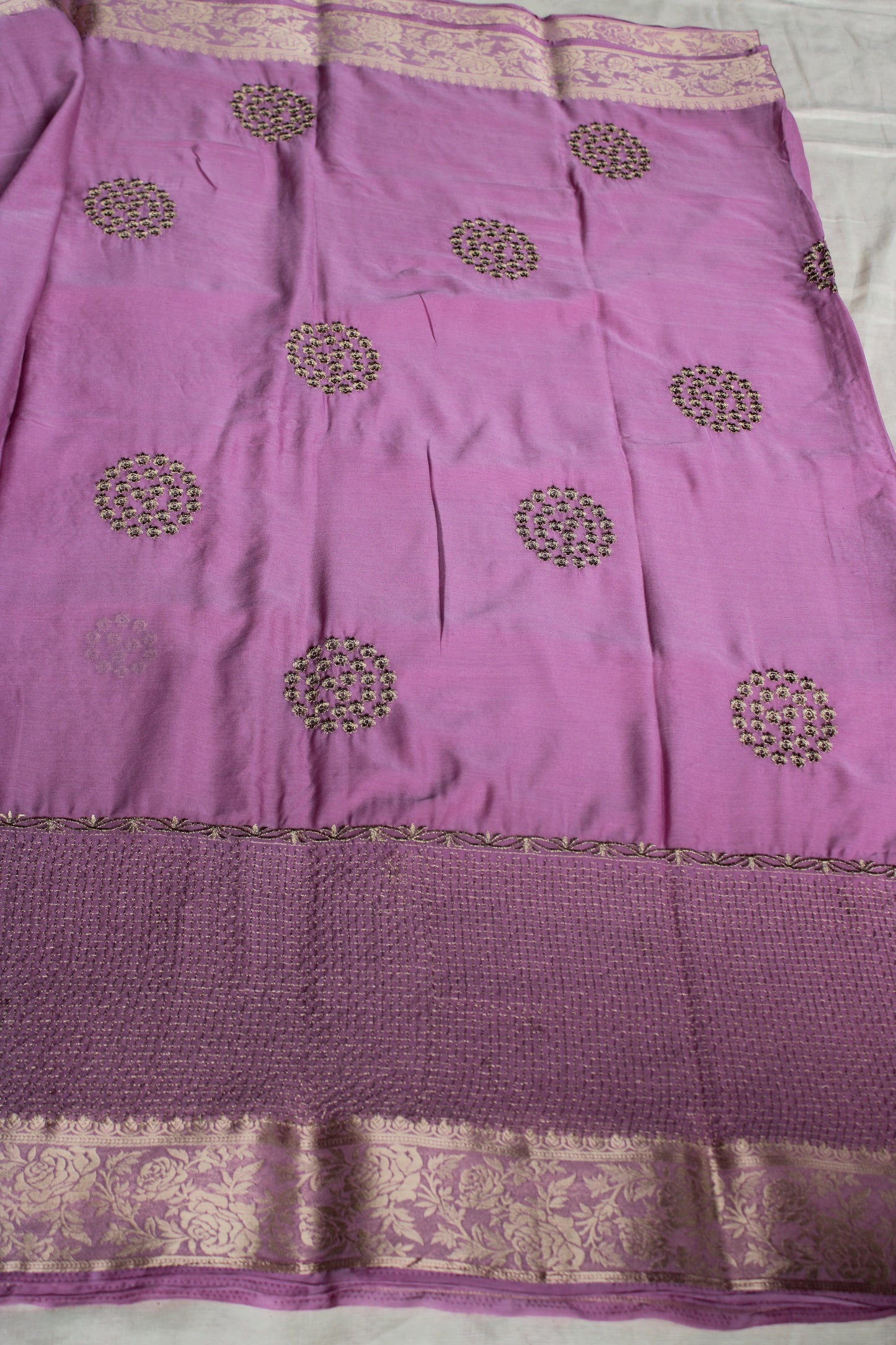 Onion pink Double border viscous crape saree