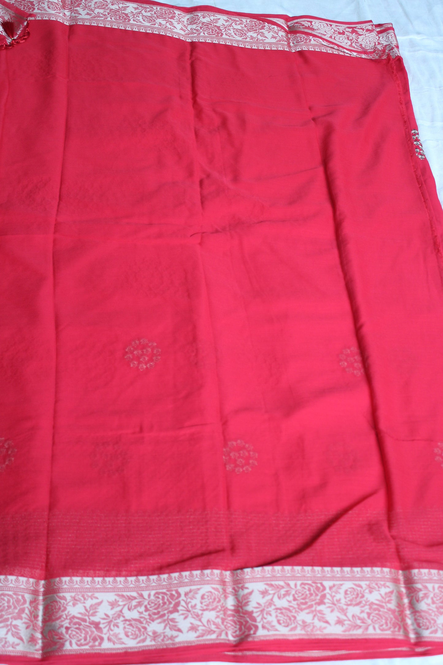 Red Double border viscous crape saree