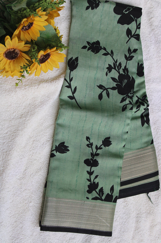 Green Tussur Crape saree with floral design