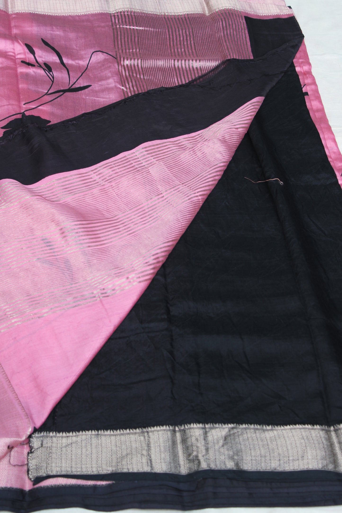 Pink Tussur Crape saree with floral design