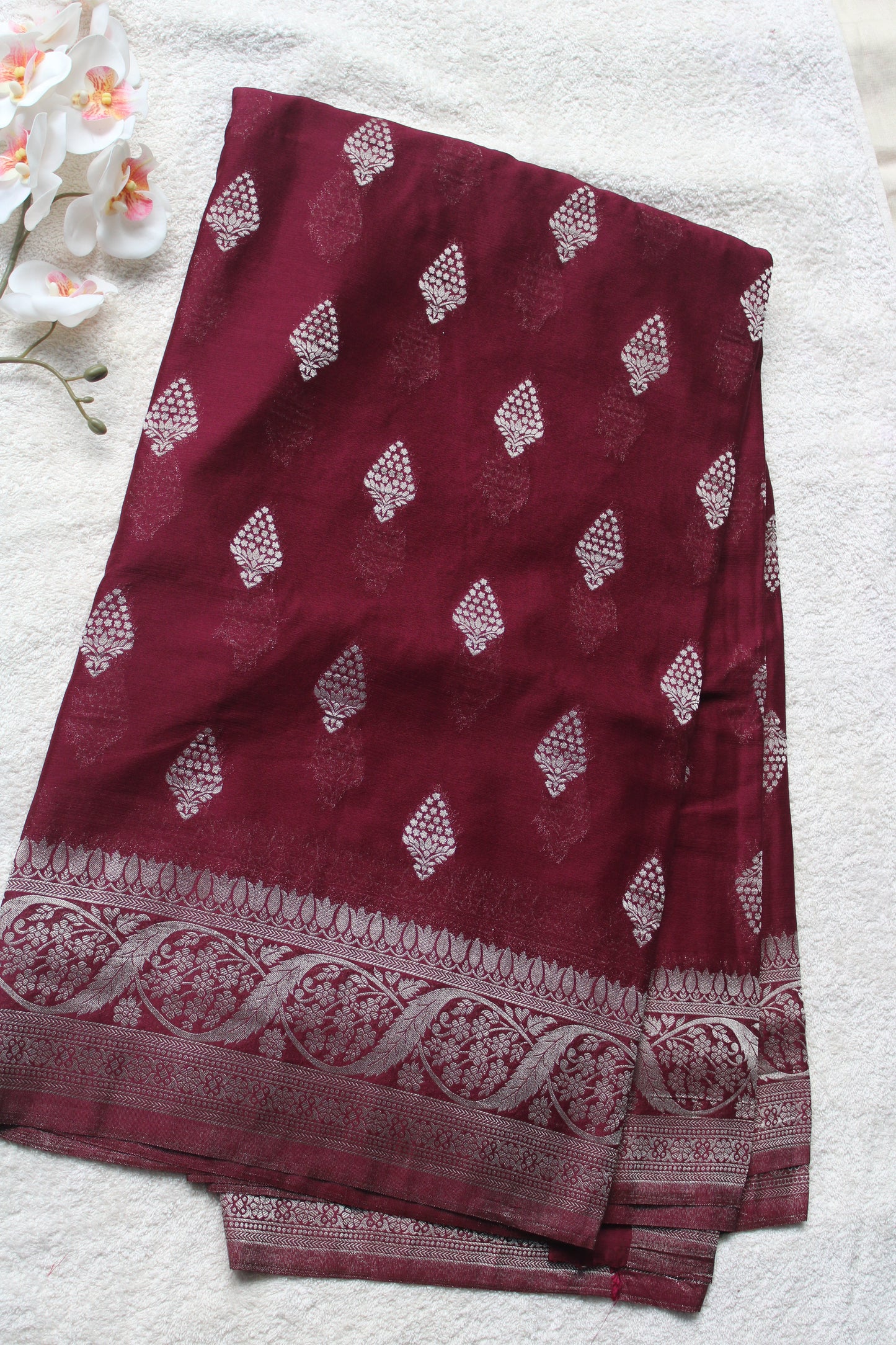 Maroon Banarasi Mashru crape georgette saree