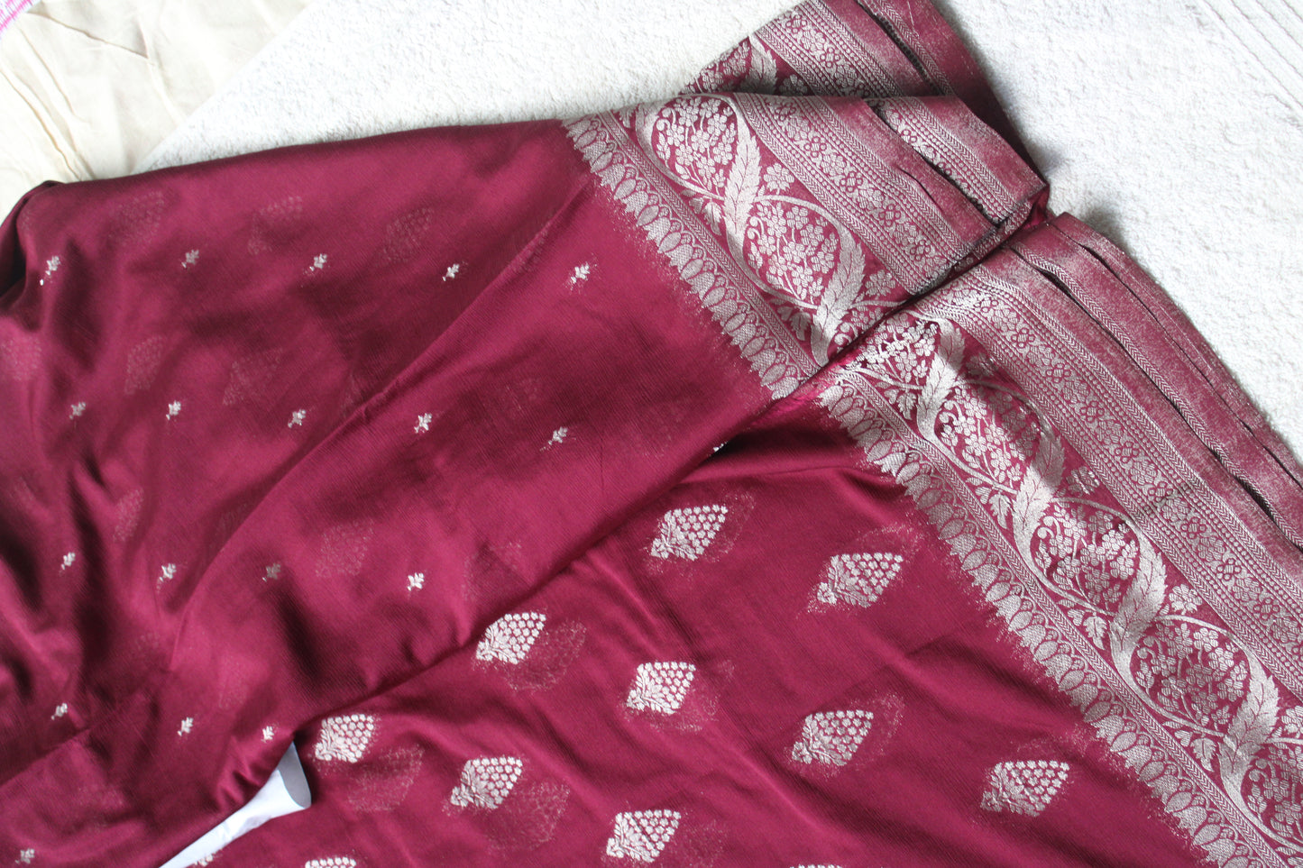 Maroon Banarasi Mashru crape georgette saree