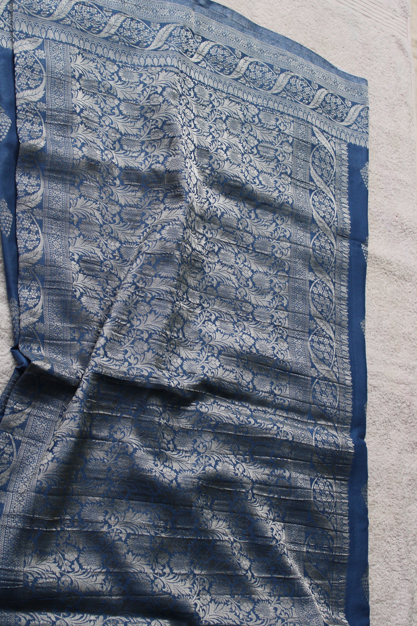 Blue Banarasi Mashru crape georgette saree