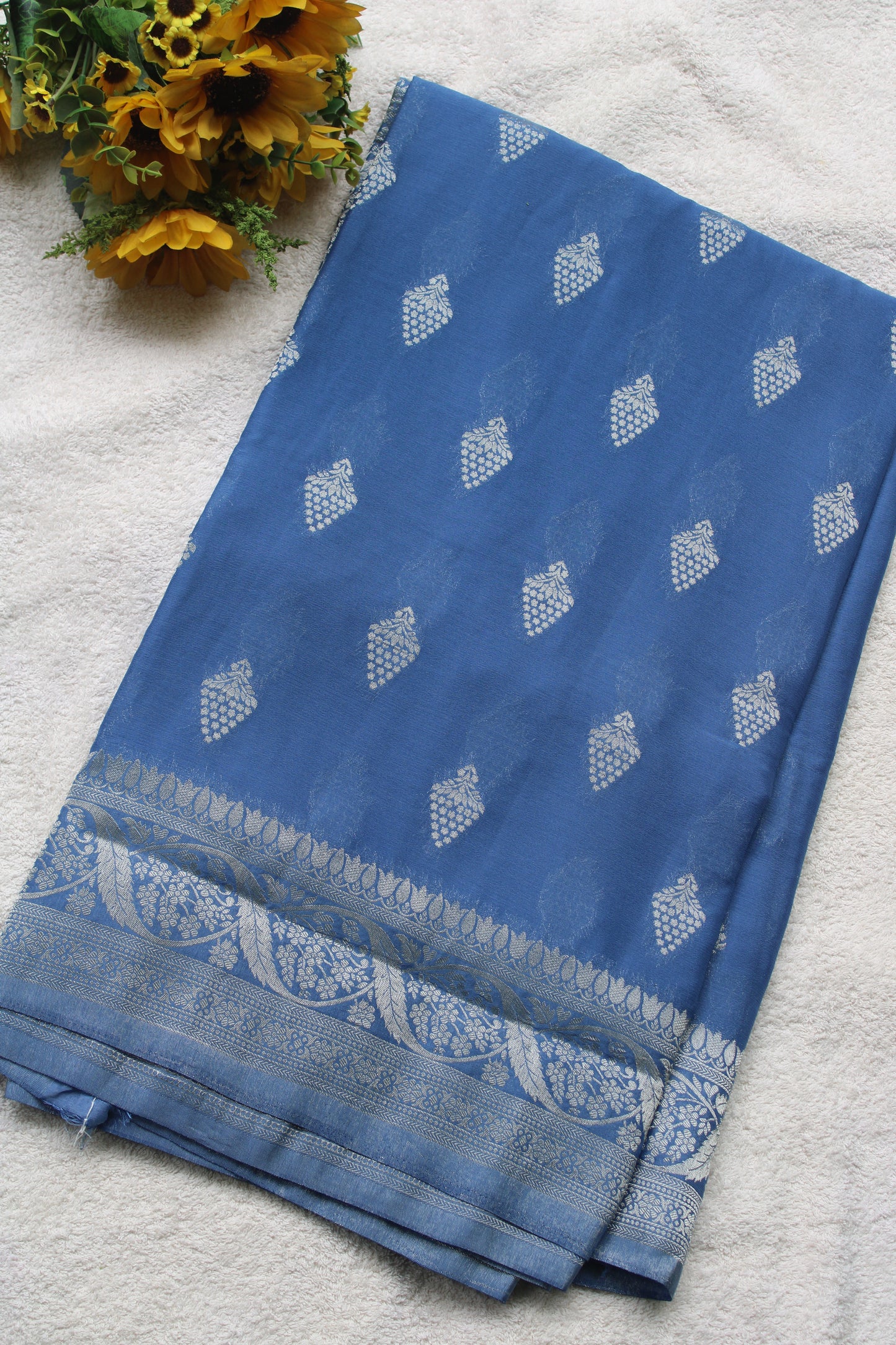 Blue Banarasi Mashru crape georgette saree