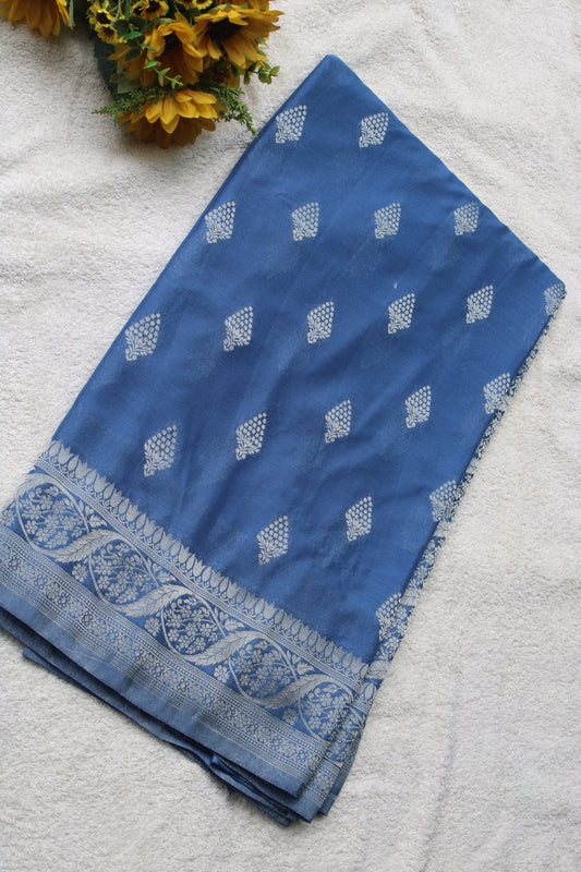 Blue Banarasi Mashru crape georgette saree