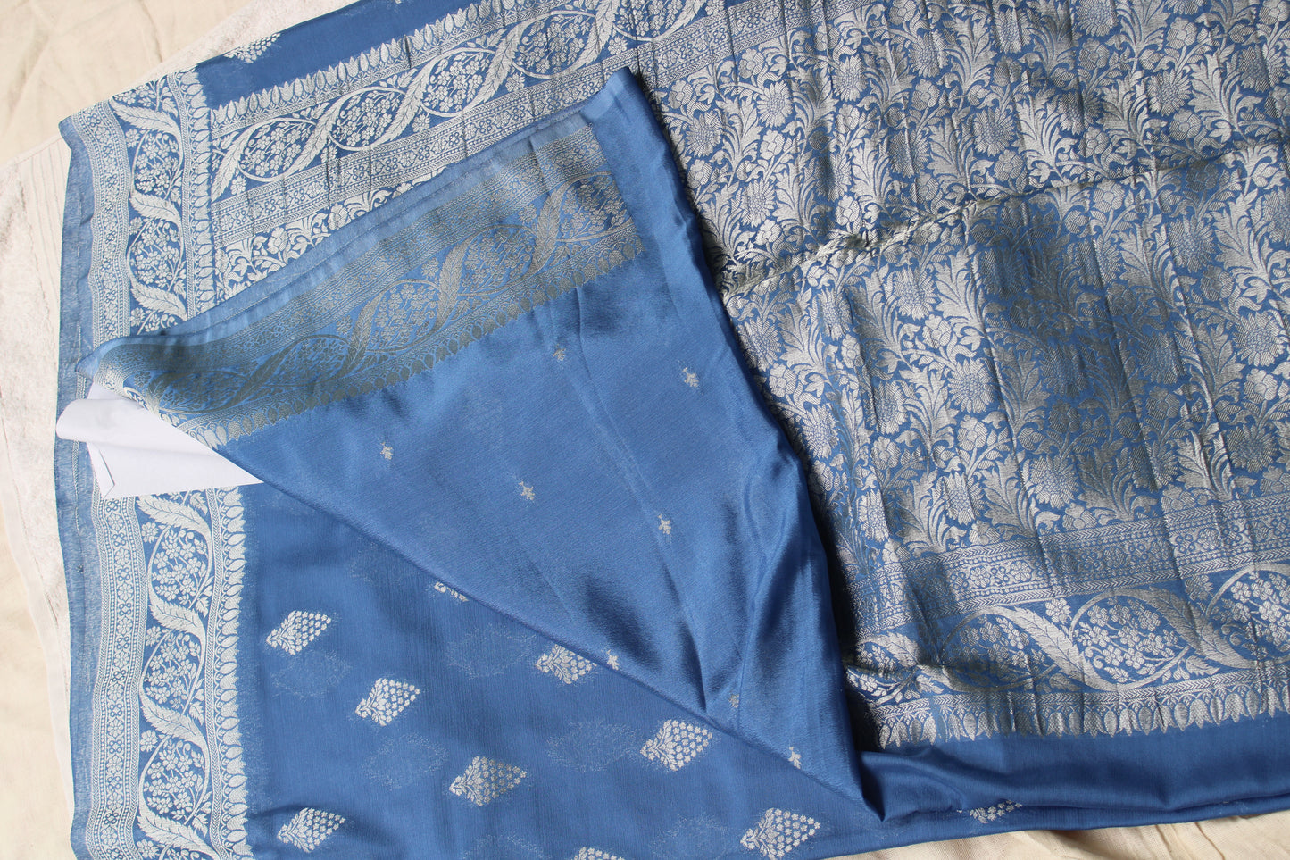 Blue Banarasi Mashru crape georgette saree