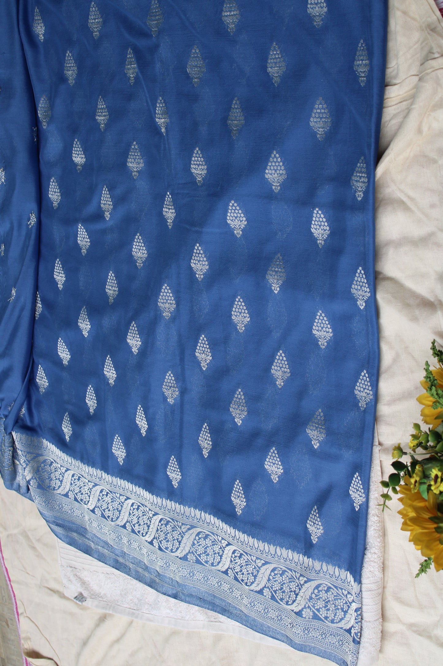 Blue Banarasi Mashru crape georgette saree