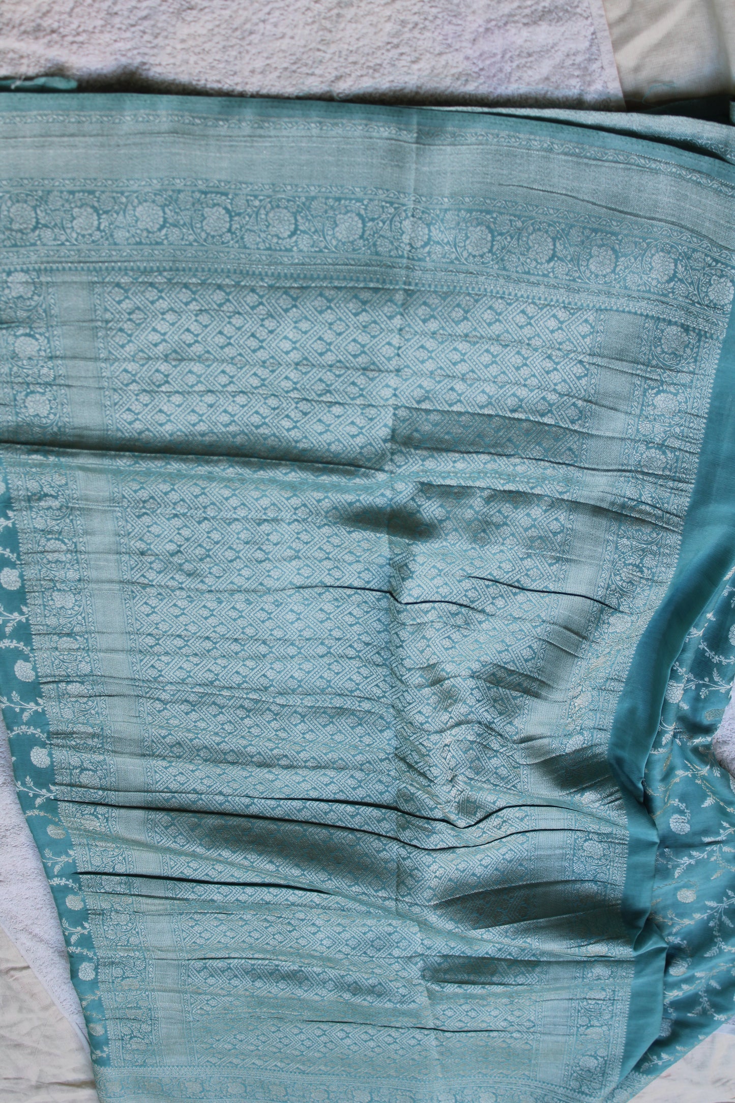 Blue Banarasi Mashru crape georgette Saree with flower zaal design