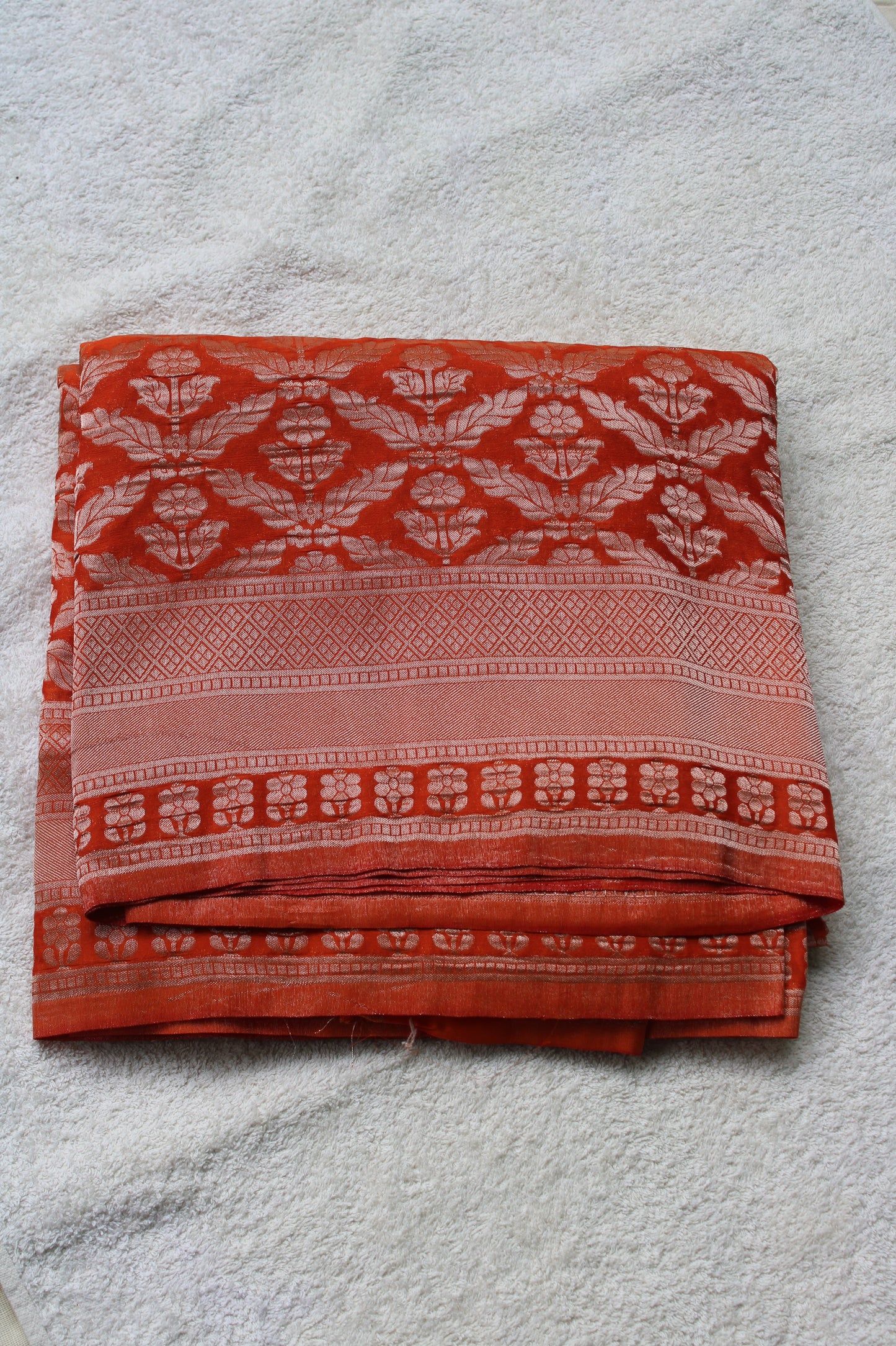 Orange Banarasi Mashru crape georgette Saree with flower zaal design