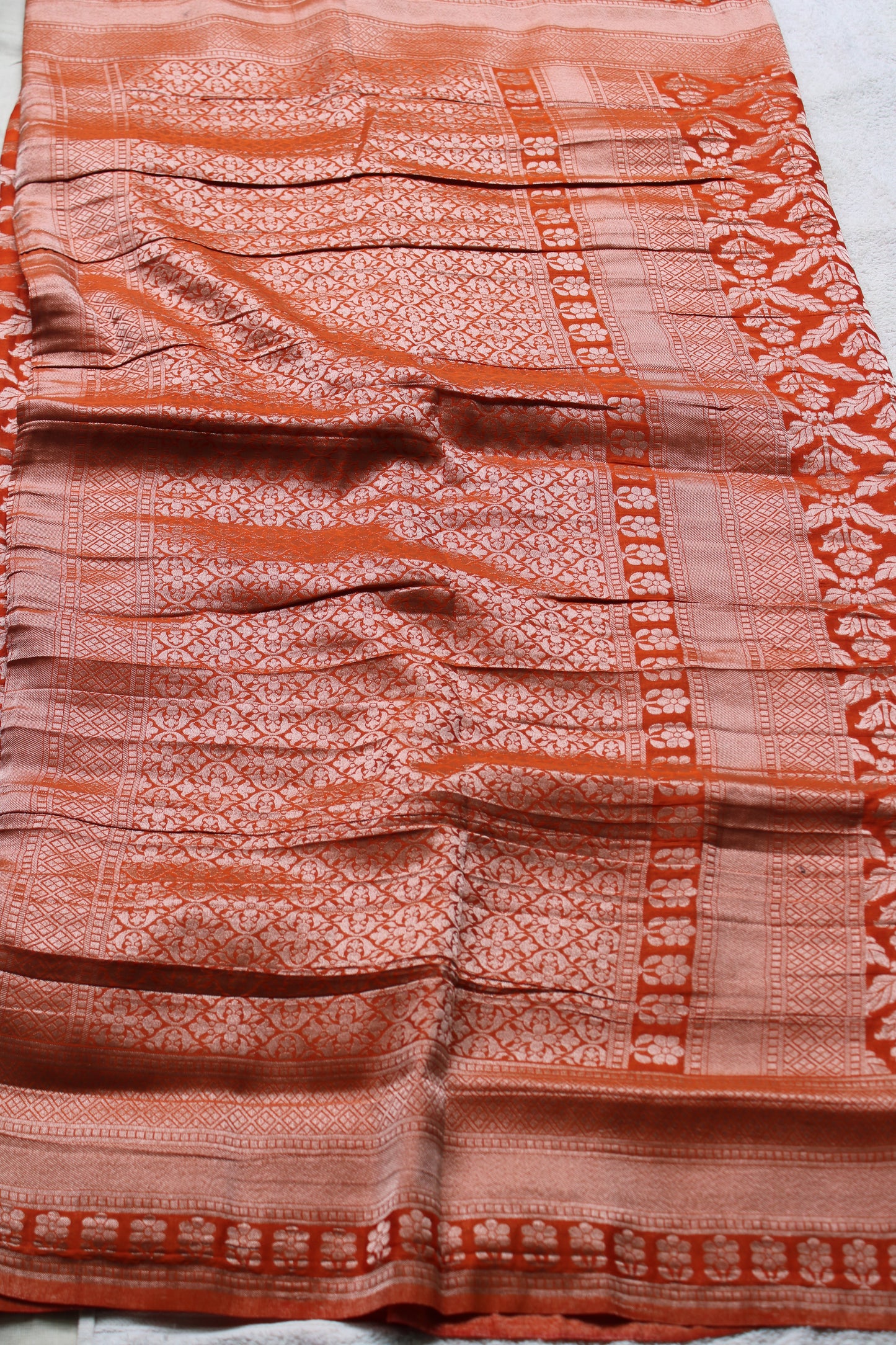 Orange Banarasi Mashru crape georgette Saree with flower zaal design