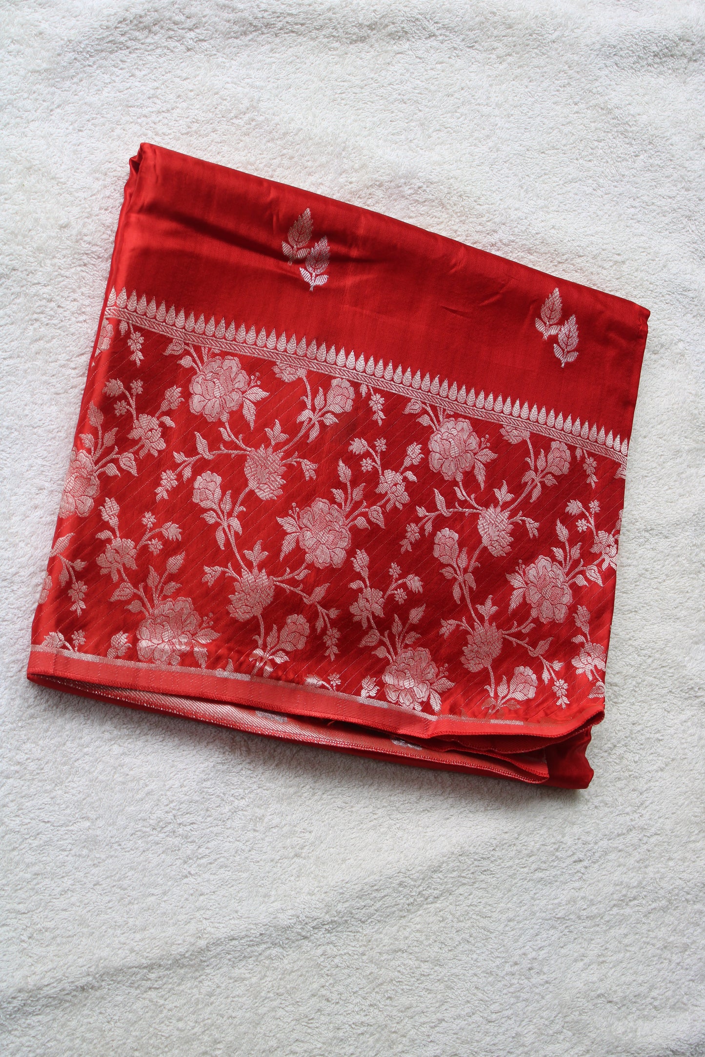 Orange Banarasi Mashru silk saree with big trending floral border