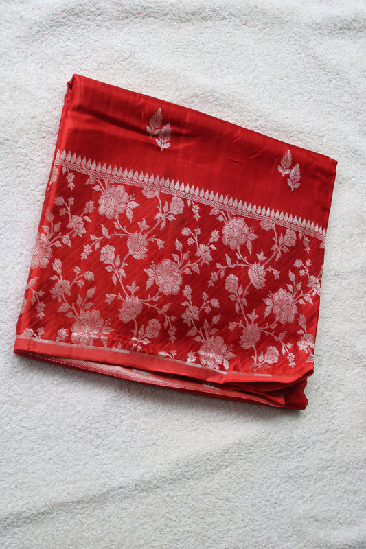Orange Banarasi Mashru silk saree with big trending floral border
