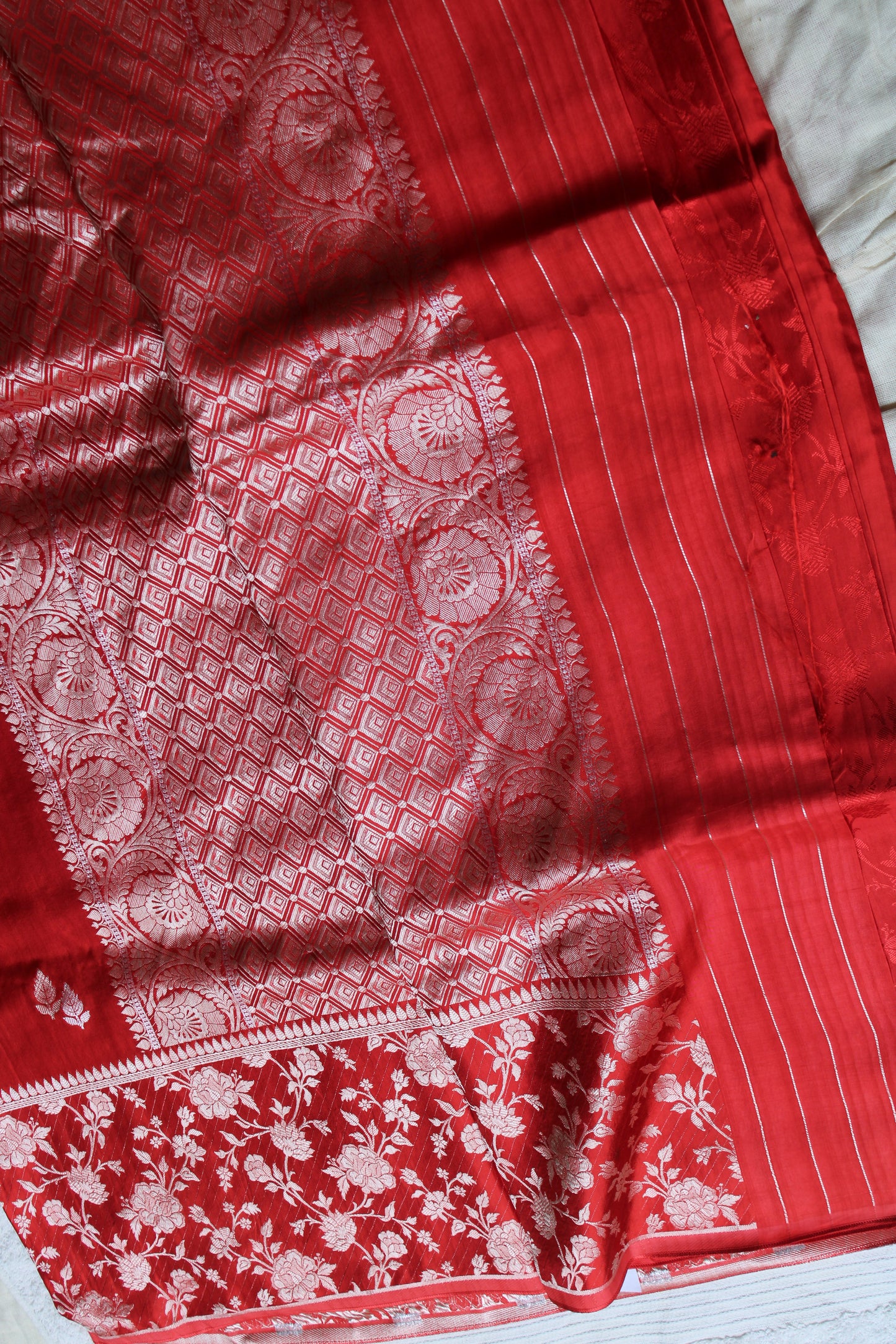 Orange Banarasi Mashru silk saree with big trending floral border