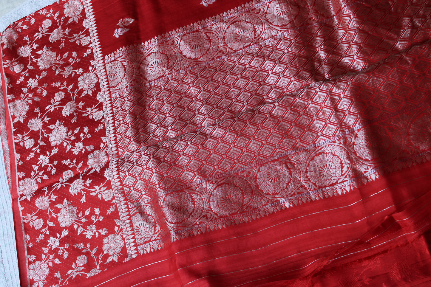 Orange Banarasi Mashru silk saree with big trending floral border