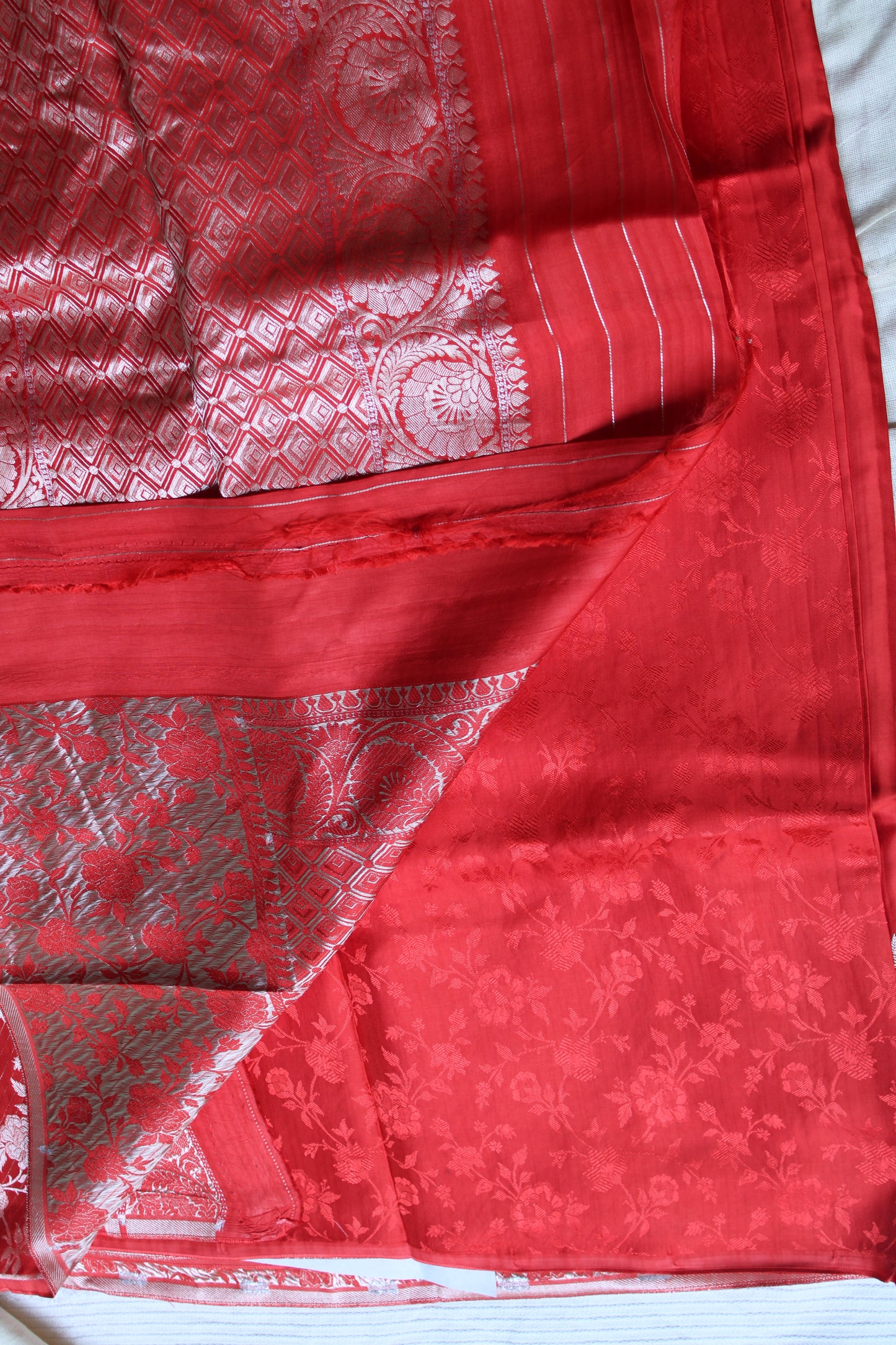 Orange Banarasi Mashru silk saree with big trending floral border