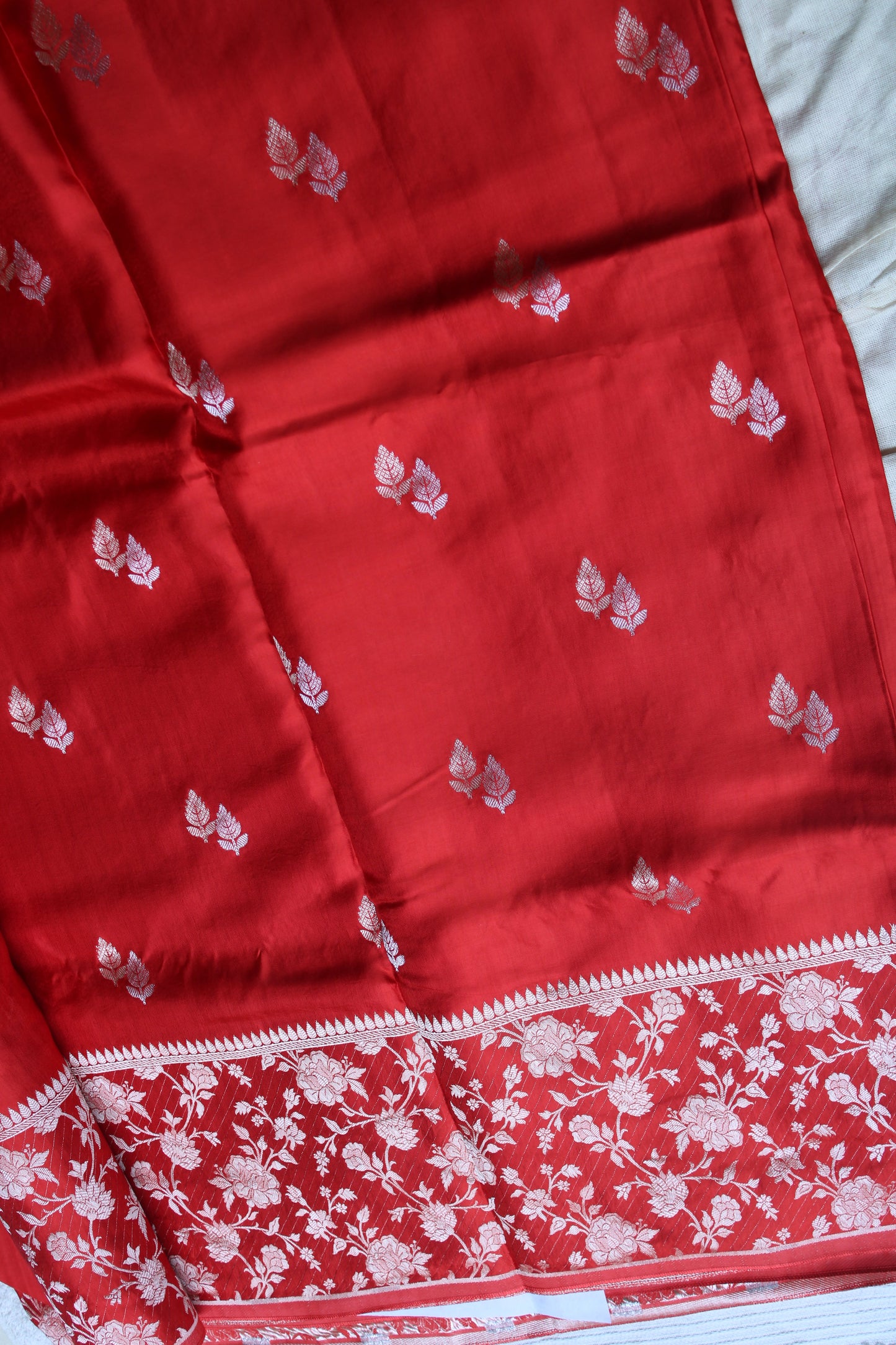 Orange Banarasi Mashru silk saree with big trending floral border