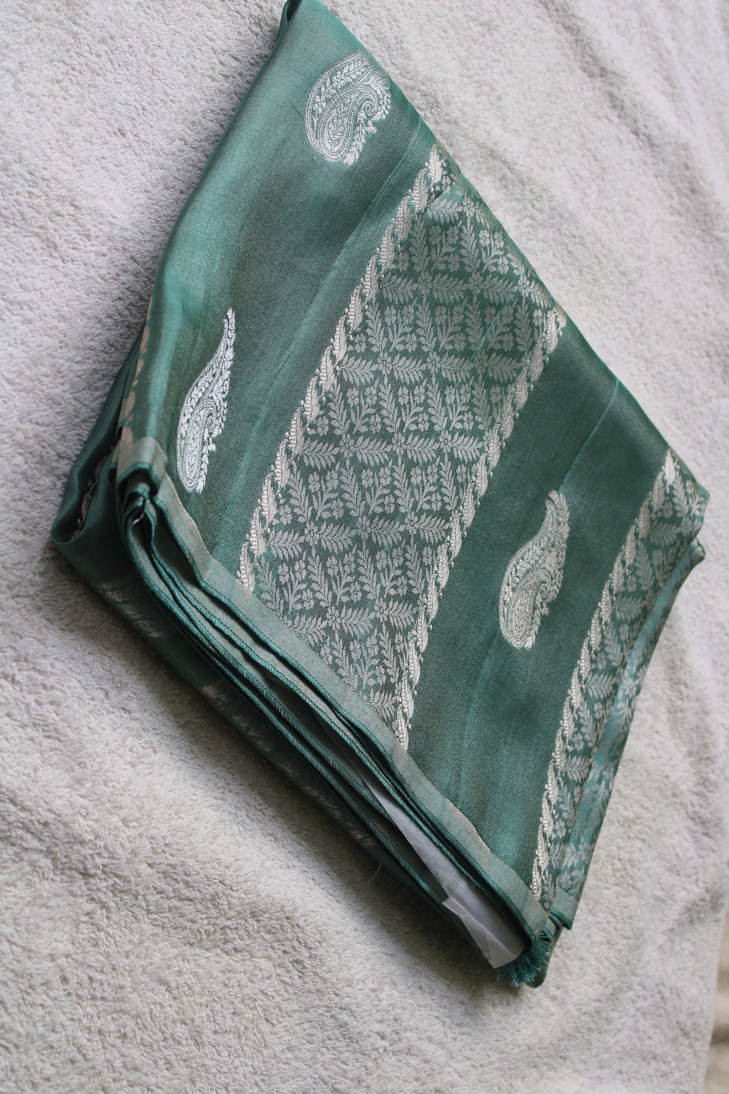 Green Banarasi Mashroo tissue silk saree
