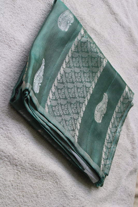 Green Banarasi Mashroo tissue silk saree