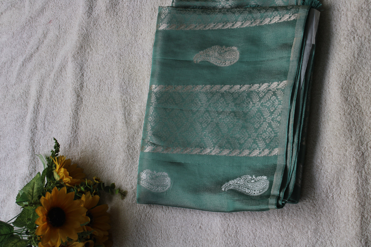 Green Banarasi Mashroo tissue silk saree