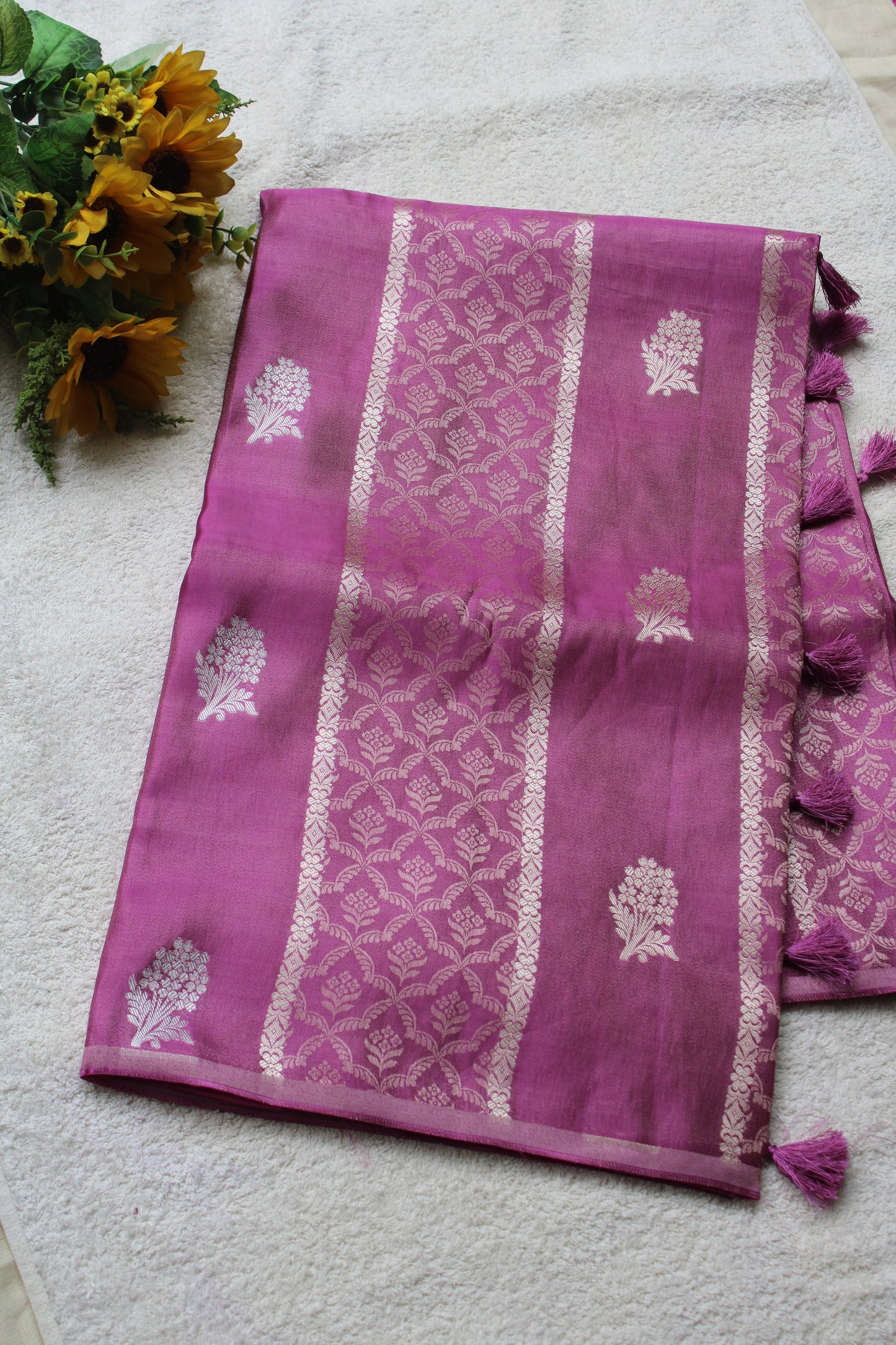 Pink Banarasi Mashroo tissue silk saree