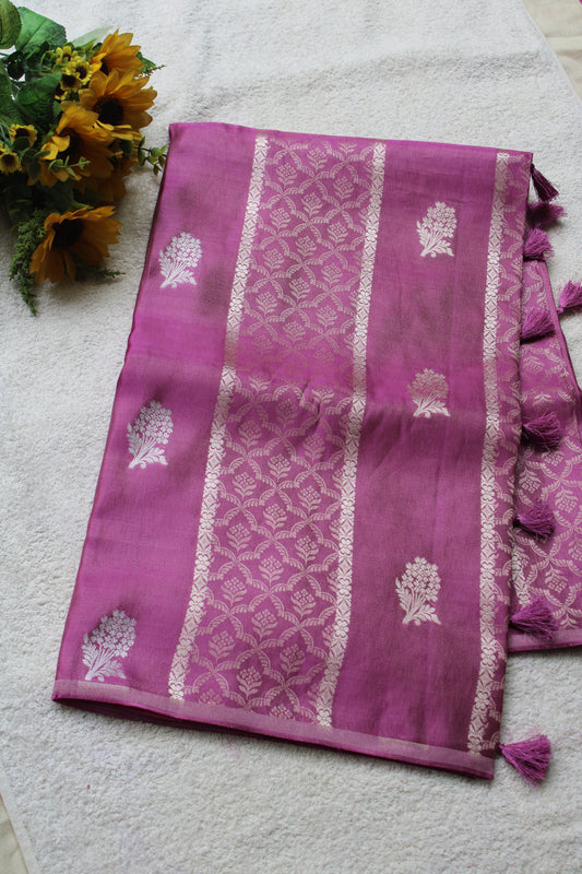 Pink Banarasi Mashroo tissue silk saree