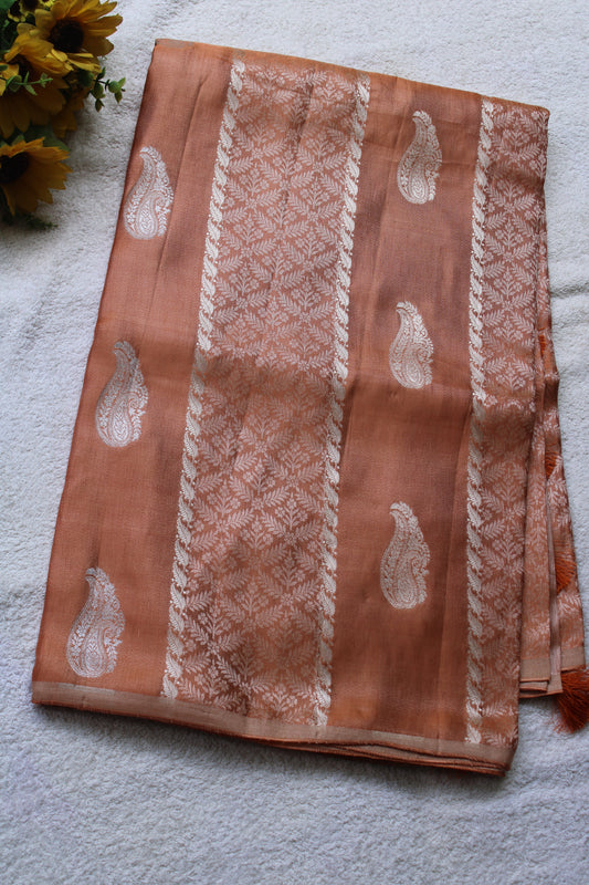 Peach Banarasi Mashroo tissue silk saree