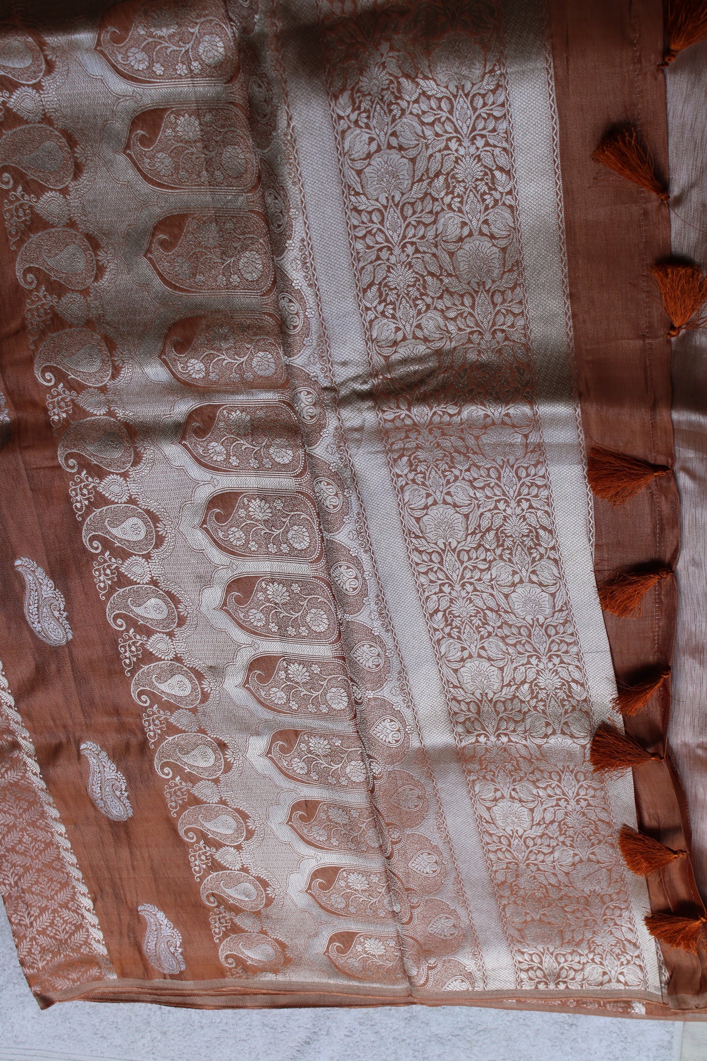 Peach Banarasi Mashroo tissue silk saree