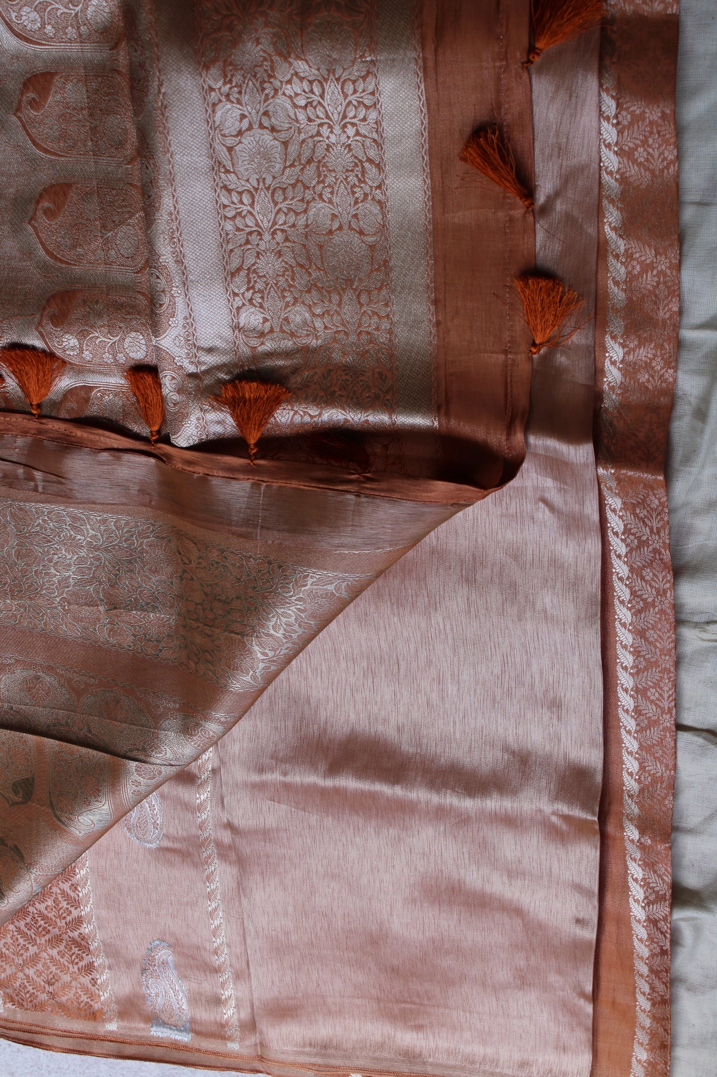 Peach Banarasi Mashroo tissue silk saree