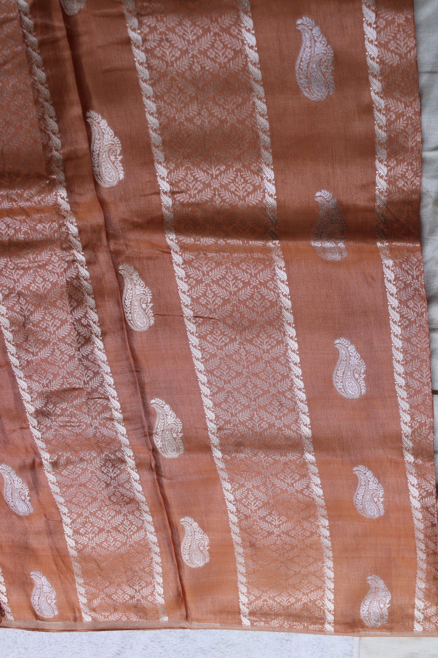 Peach Banarasi Mashroo tissue silk saree