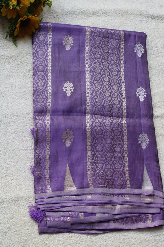 Lavender Banarasi Mashroo tissue silk saree