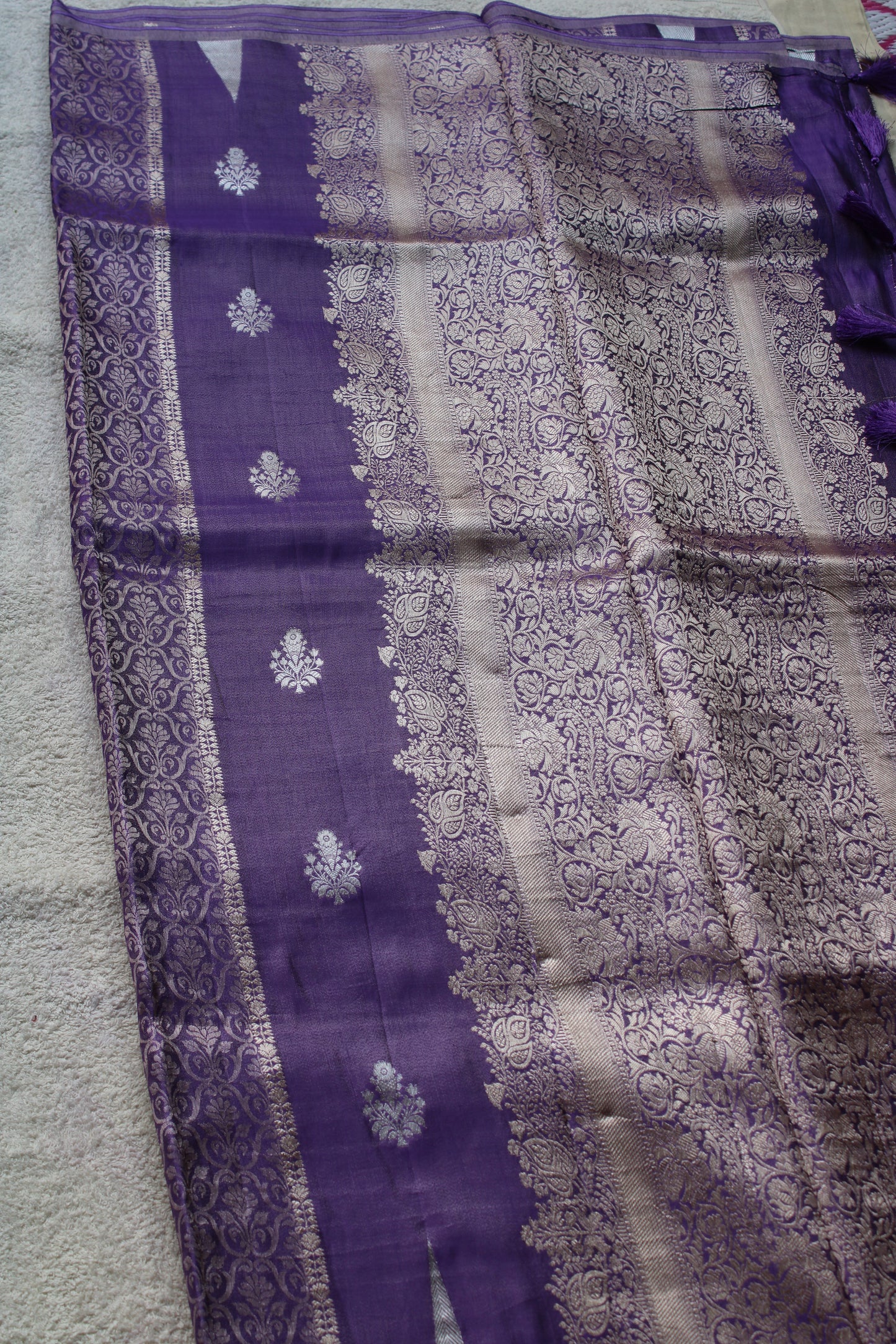 Lavender Banarasi Mashroo tissue silk saree