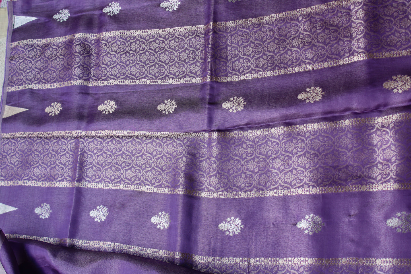 Lavender Banarasi Mashroo tissue silk saree