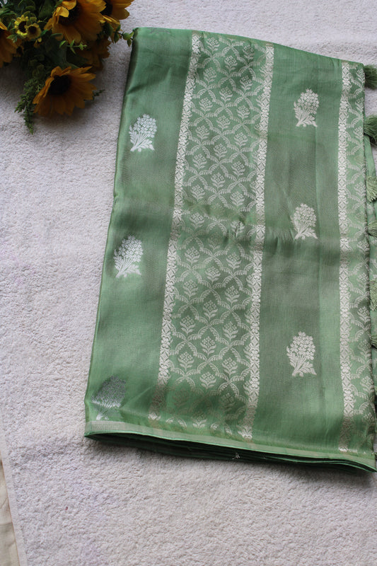 Green Banarasi Mashroo tissue silk saree