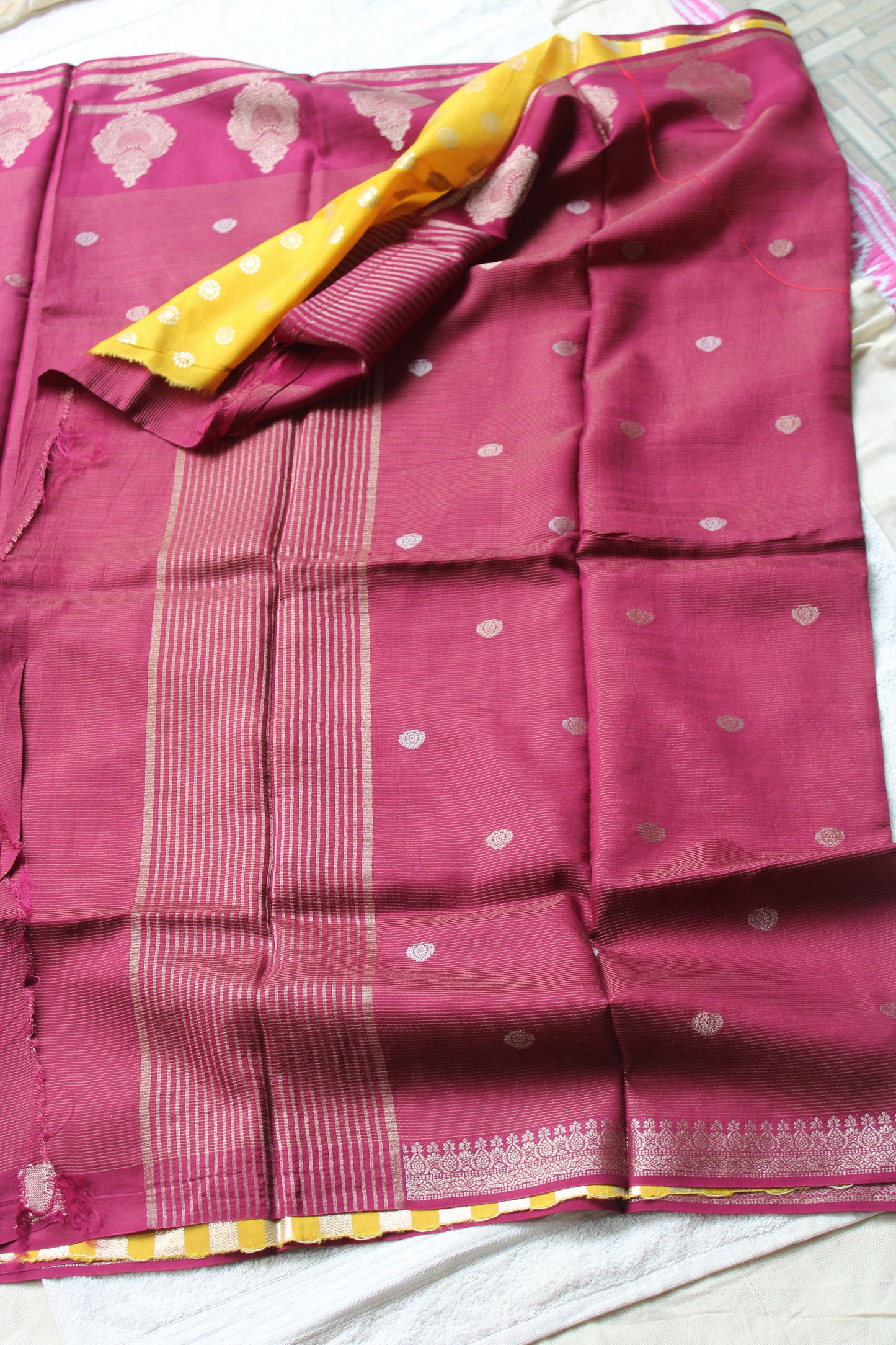 Viscous Crapesilk saree with all over zari lines and open border
