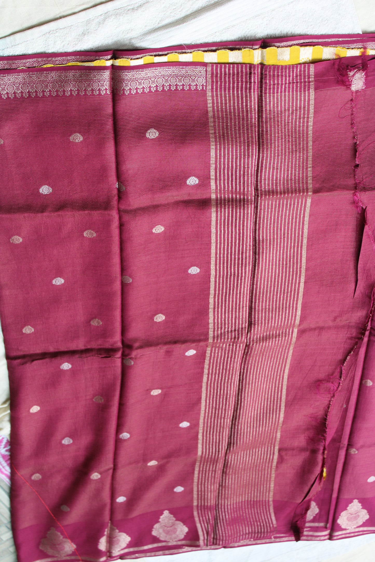 Viscous Crapesilk saree with all over zari lines and open border