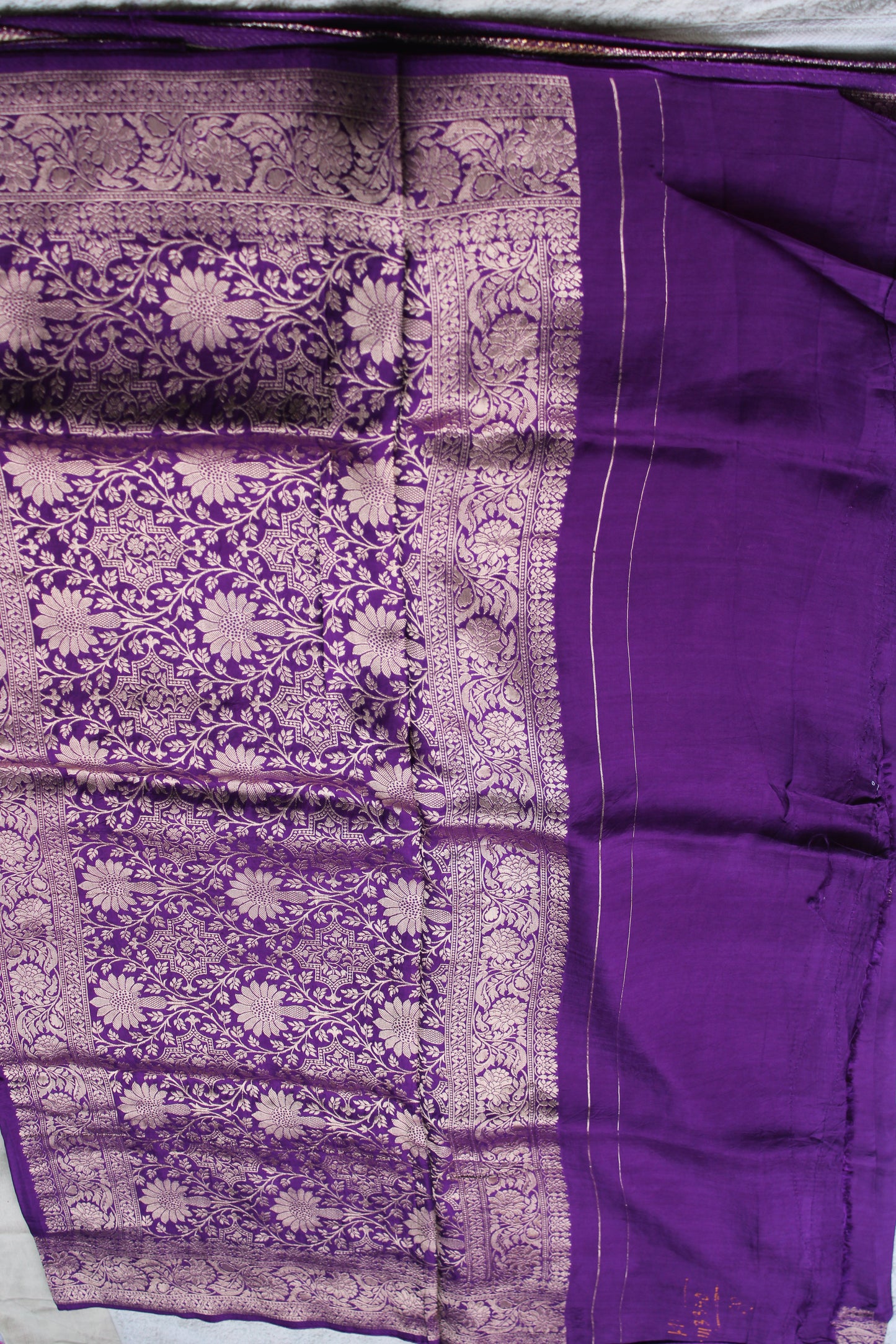 Purple Banarasi  crapesilk saree with trending leaf meenakari design
