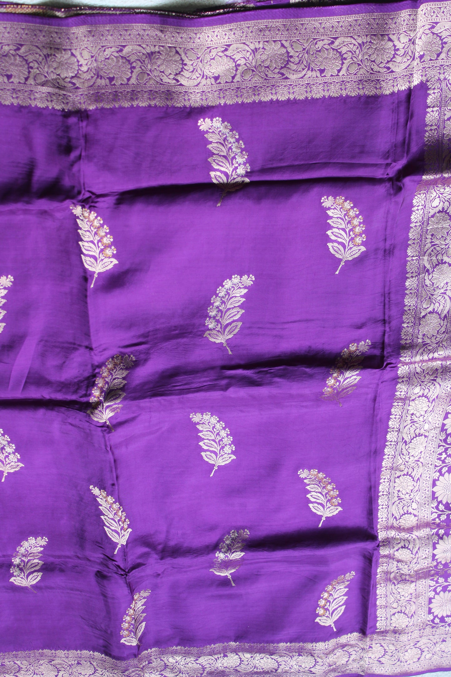 Purple Banarasi  crapesilk saree with trending leaf meenakari design