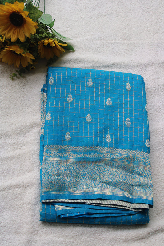 Blue banarasi georgette saree with checked design