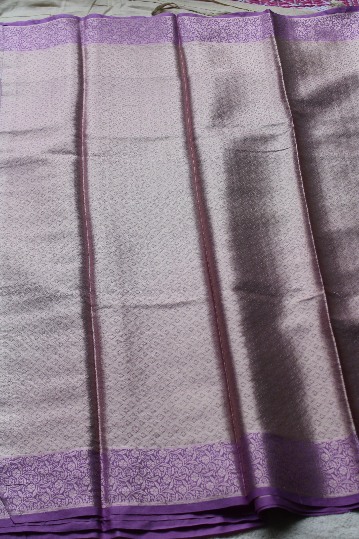 Lavender Banarasi tissue saree with trending flower border