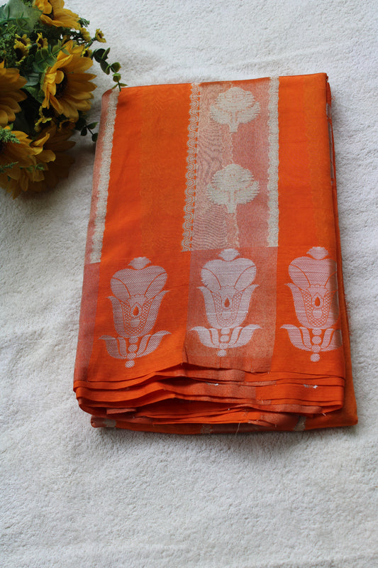 Orange colour tissue and raw mango fusion saree