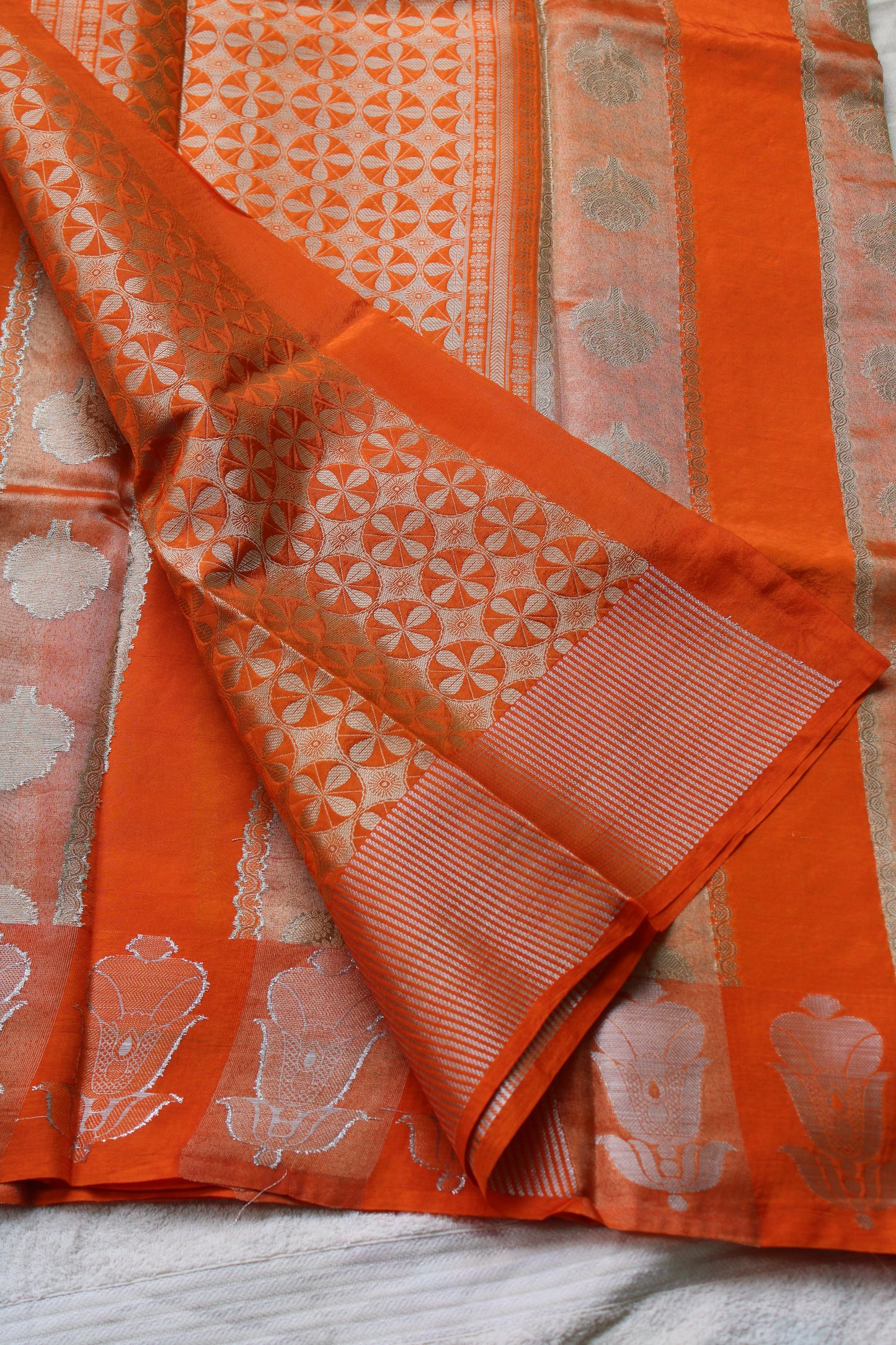 Orange colour tissue and raw mango fusion saree