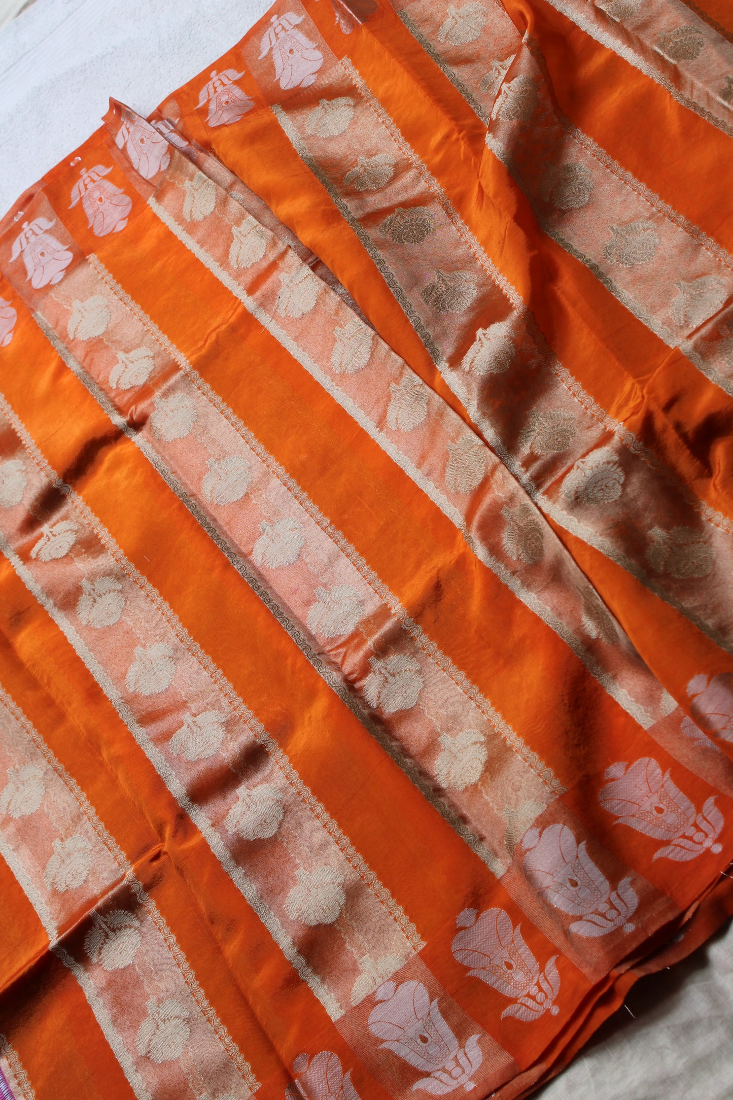 Orange colour tissue and raw mango fusion saree