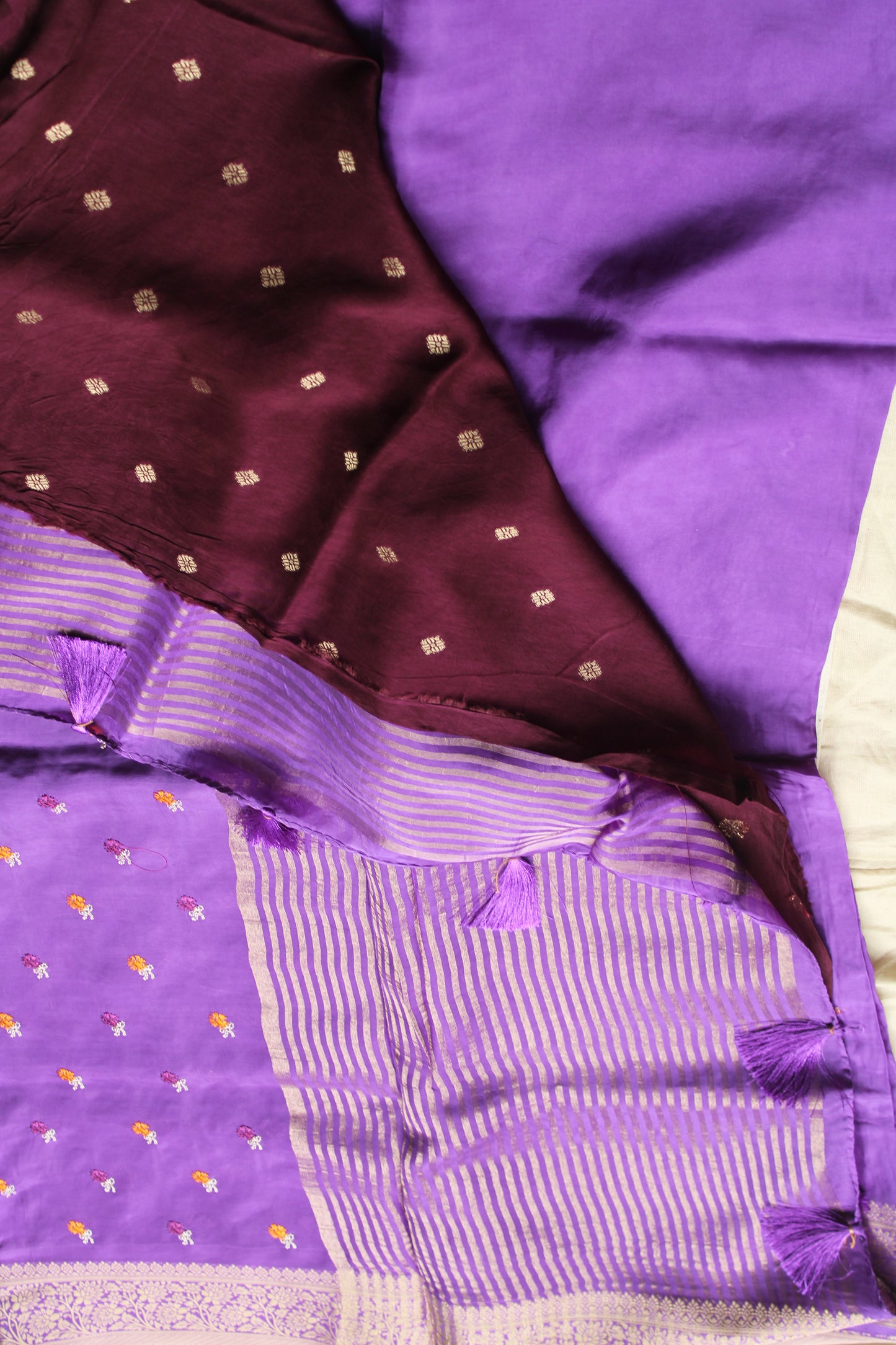Purple crapesilk Saree with flower embroidery design