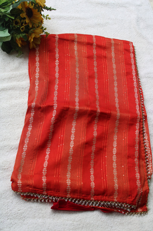 Orange Designer Crape Silk Saree