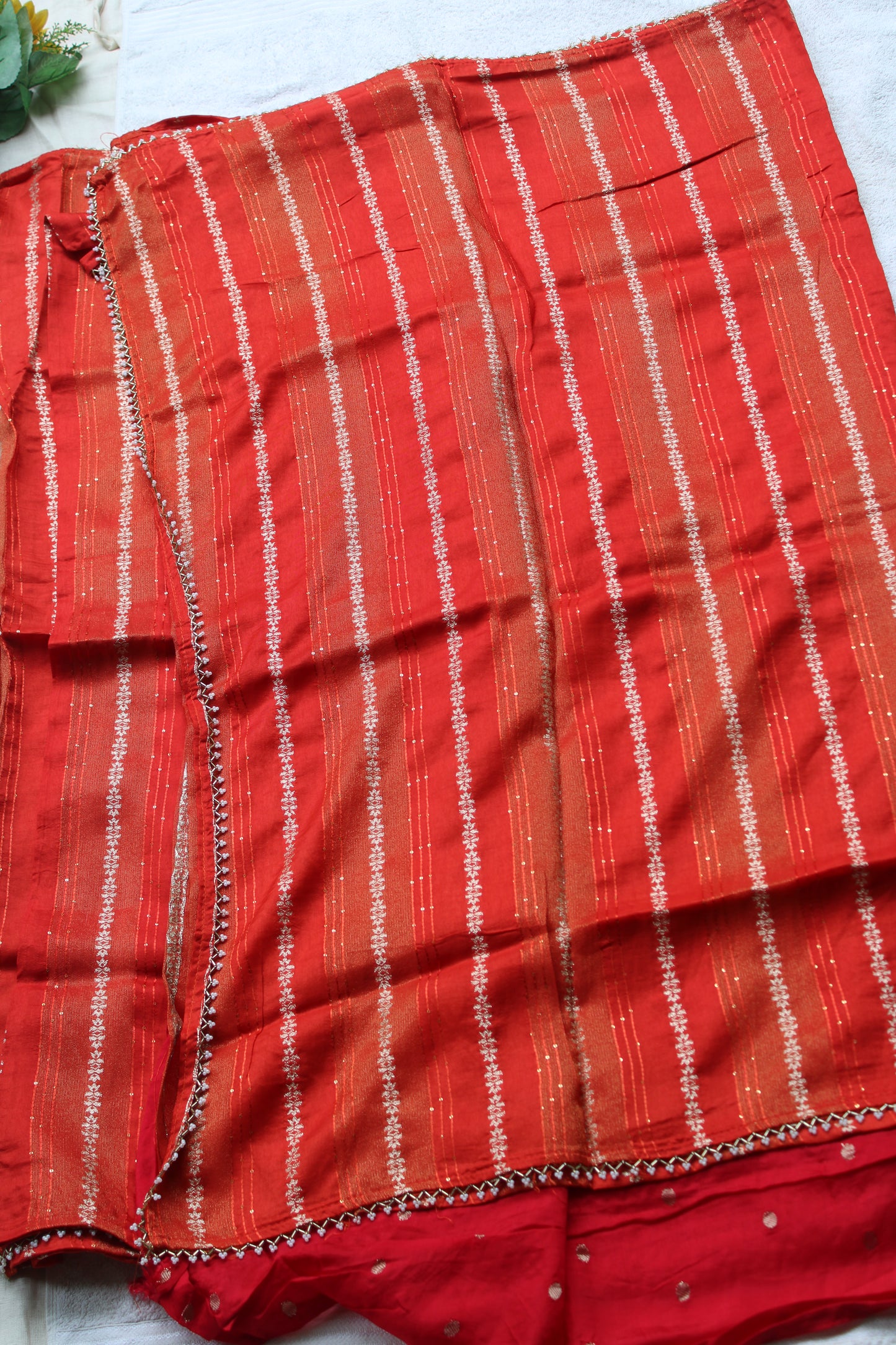Orange Designer Crape Silk Saree