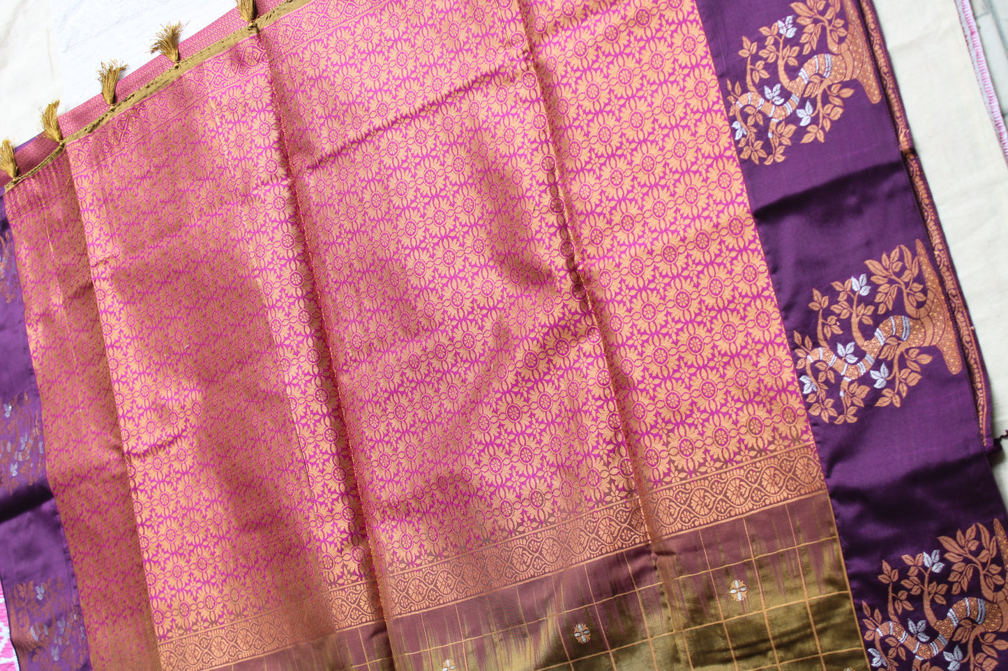 Copper colour soft silk vintage saree with contrast border