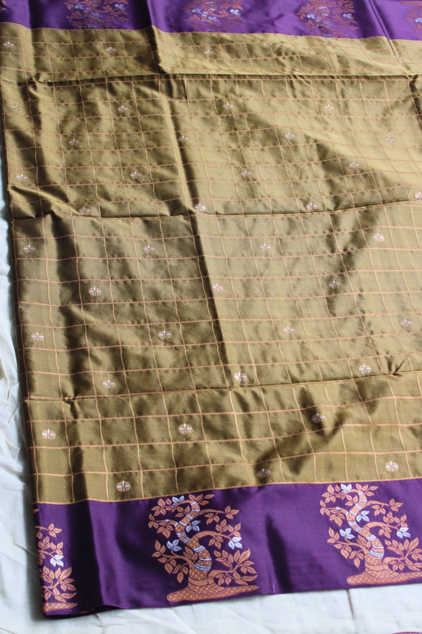 Copper colour soft silk vintage saree with contrast border