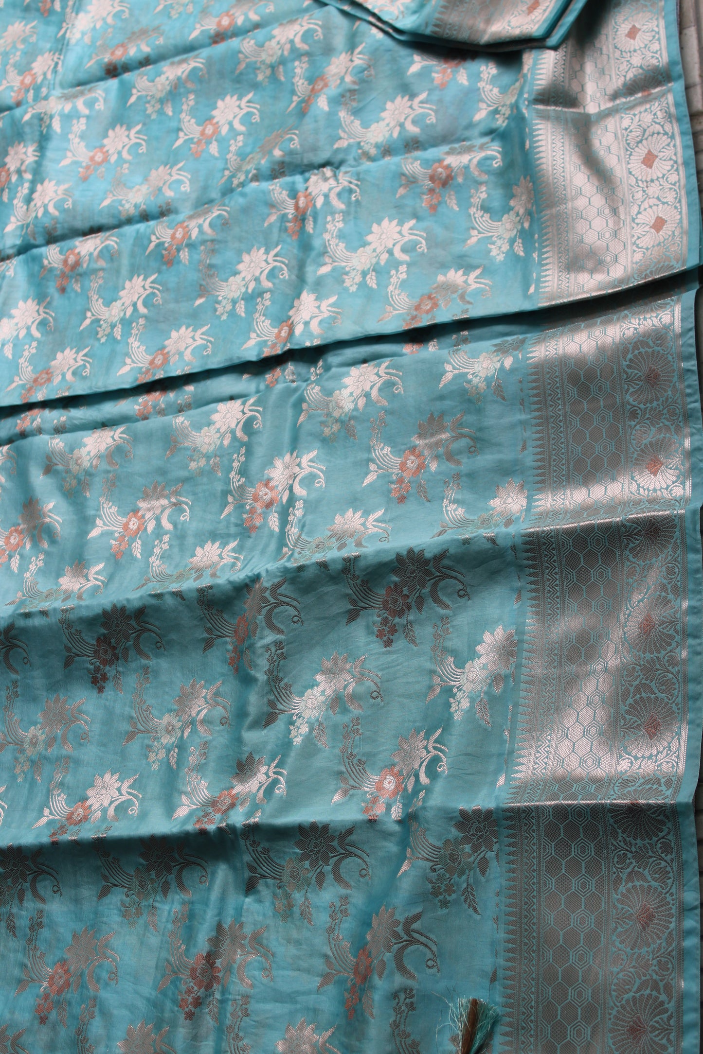 Pastel blue Banarasi Raw Mango with Jaal design