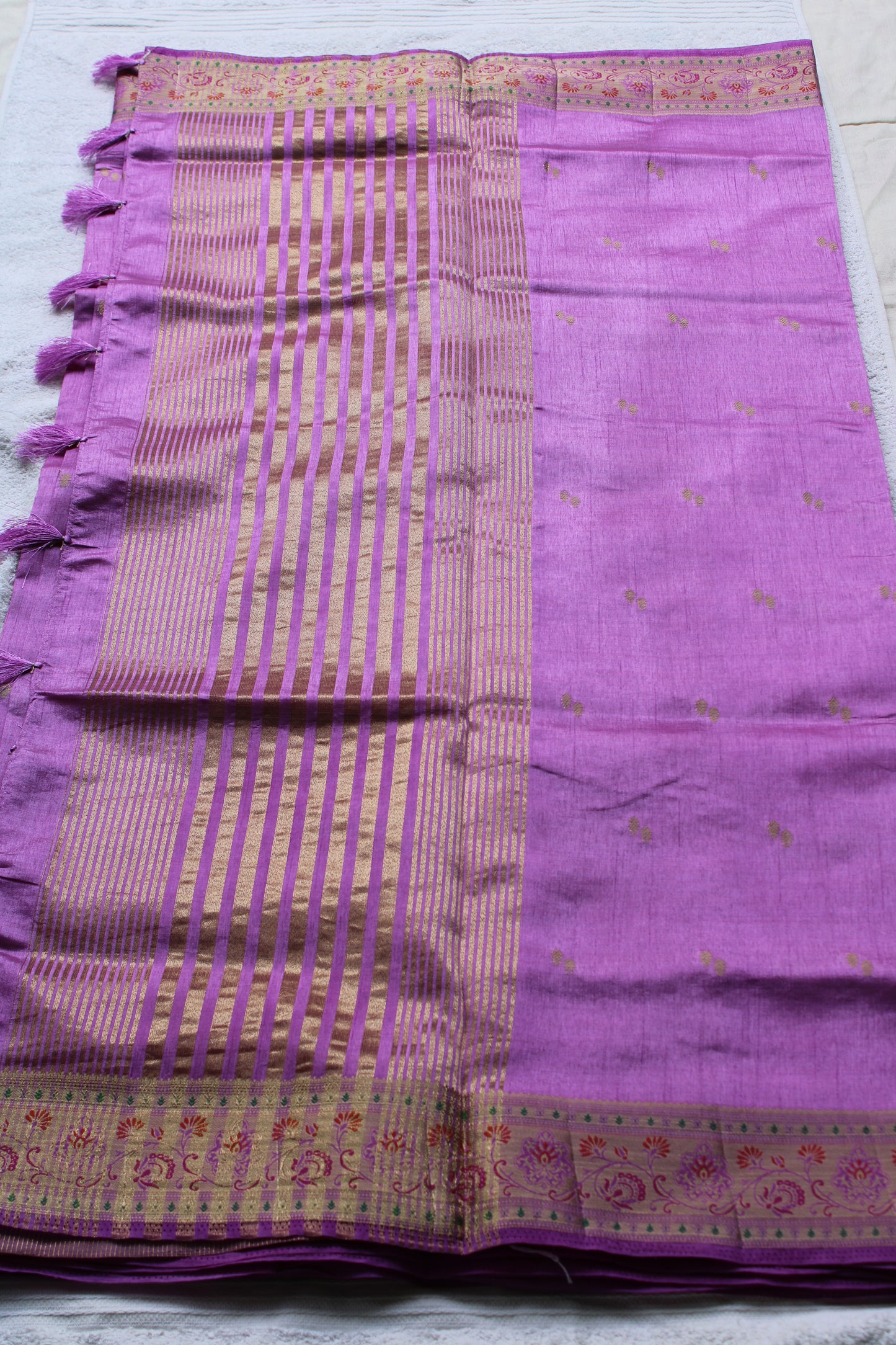 Lavender Tusser silk saree with small border