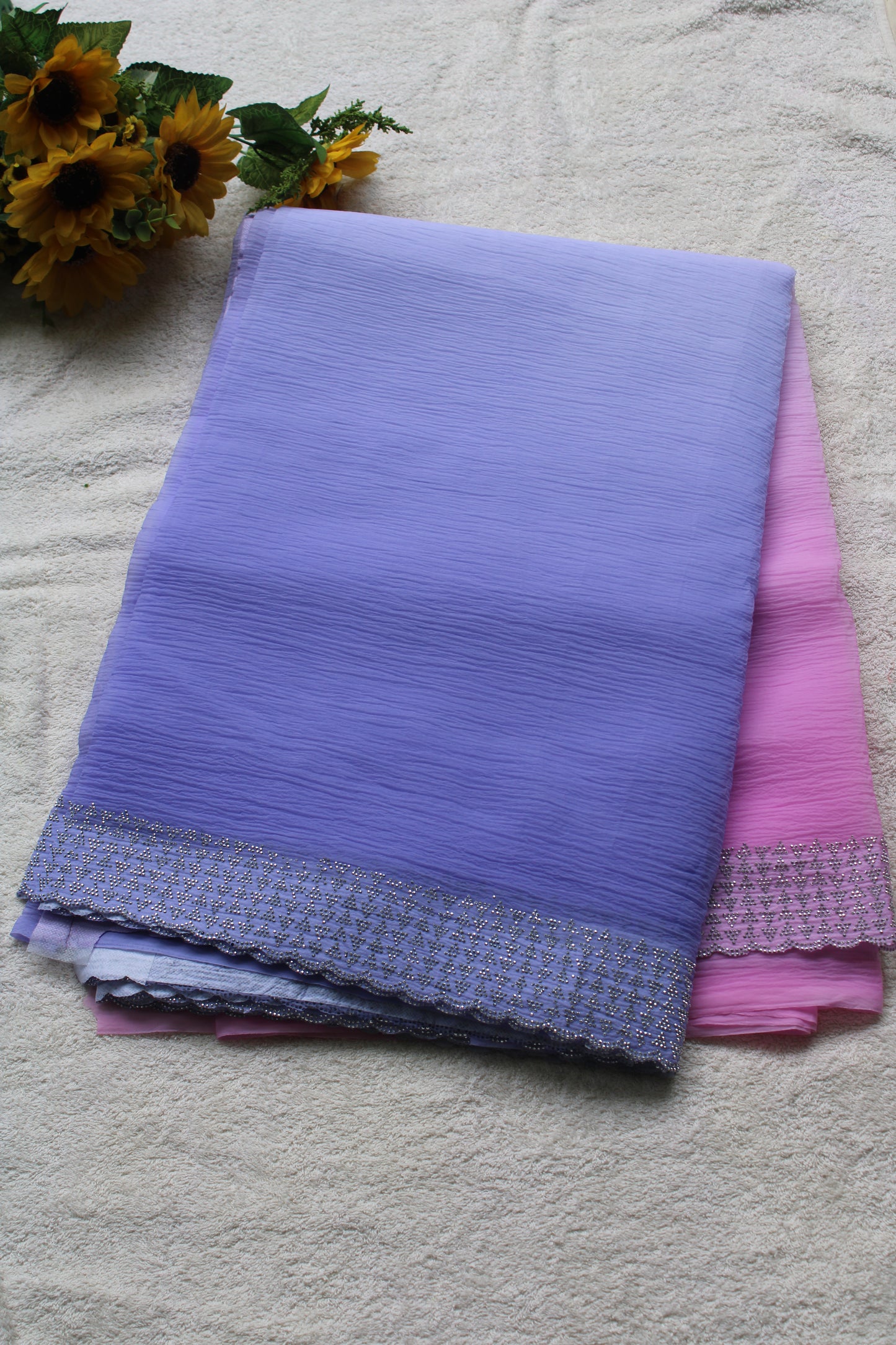 Lavender and Pink Crushed georgette shaded saree